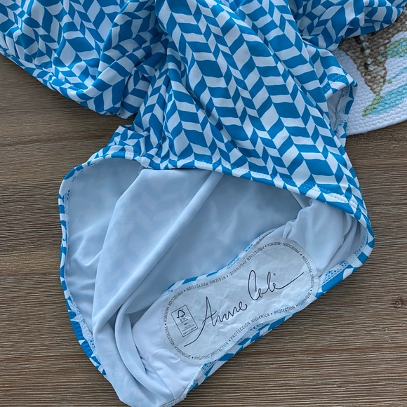 NWT Anne Cole Women's Ripple Geo Scoop Neck Zip Front Racerback Sz 10 One Piece - Picture 10 of 13